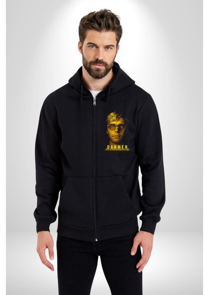 Dahmer Dizi Kadın Erkek Siyah Kapüşonlu Fermuarlı Baskılı Hırka Sweatshirt