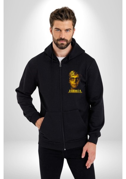 Dahmer Dizi Kadın Erkek Siyah Kapüşonlu Fermuarlı Baskılı Hırka Sweatshirt