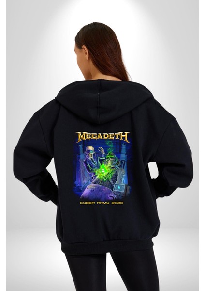 Megadeth Heavy Metal Kadın Erkek Siyah Kapüşonlu Fermuarlı Baskılı Hırka Sweatshirt fiyatları