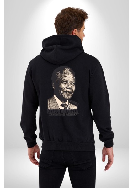 Nelson Mandela Kadın Erkek Siyah Kapüşonlu Fermuarlı Baskılı Hırka Sweatshirt fiyatları