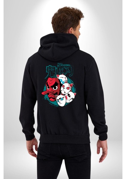 Japon Anime Tengu Maske Kadın Erkek Siyah Kapüşonlu Fermuarlı Baskılı Hırka Sweatshirt fırsatları