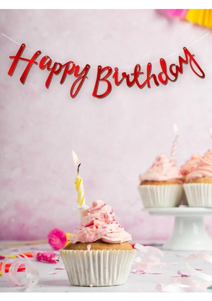 Happy Birthday Kaligrafi Banner Kırmızı