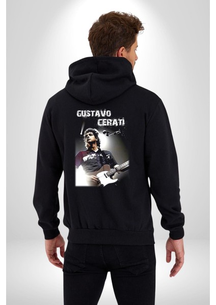 Gustavo Cerati Müzik Kadın Erkek Siyah Kapüşonlu Fermuarlı Baskılı Hırka Sweatshirt