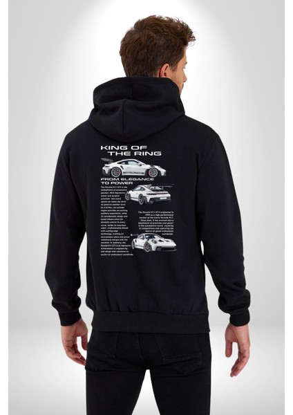 Porsche 911 Gt3 Rs Kadın Erkek Siyah Kapüşonlu Fermuarlı Baskılı Hırka Sweatshirt