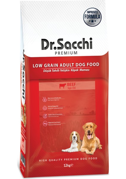 Dr.sacchi Premium Düşük Tahıllı Sığır Etli Yetişkin Köpek Maması 12 kg