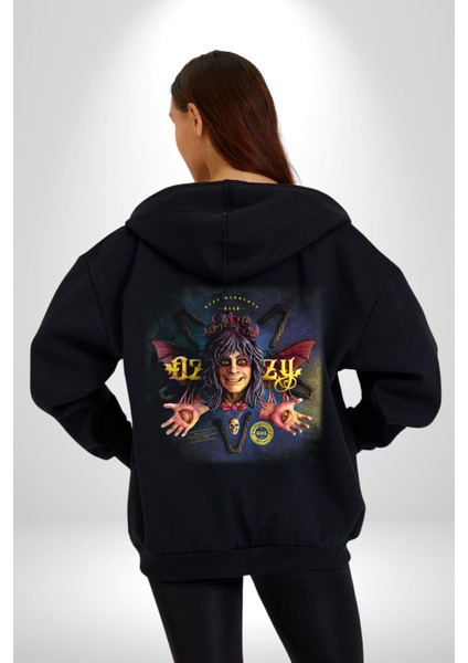 Ozzy Osbourne 80'ler Albüm Kadın Erkek Siyah Kapüşonlu Fermuarlı Baskılı Hırka Sweatshirt