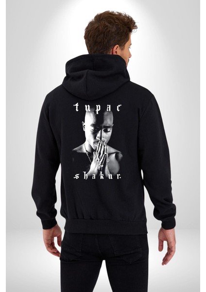 Tupac Shakur Şarkıcı Kadın Erkek Siyah Kapüşonlu Fermuarlı Baskılı Hırka Sweatshirt