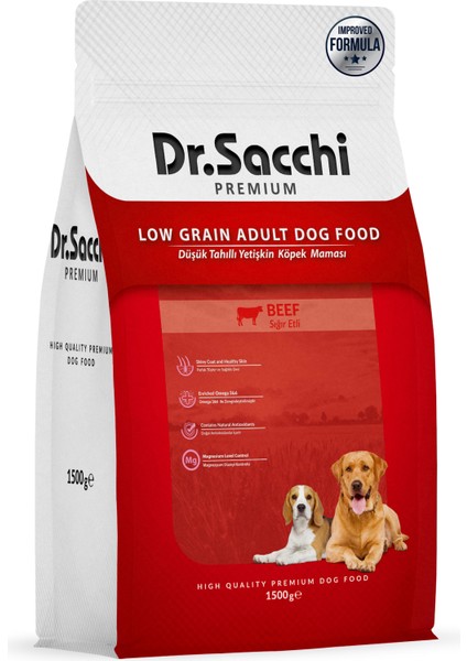 Premium Düşük Tahıllı Sığır Etli Yetişkin Köpek Maması 1,5 kg