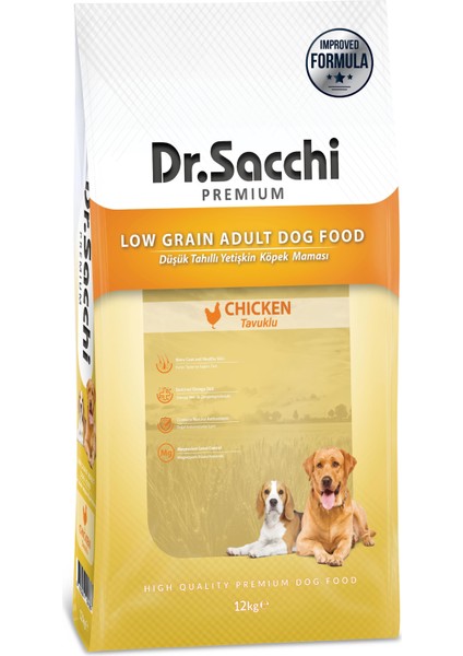 Dr.Sacchi Premium Düşük Tahıllı Tavuklu Yetişkin Köpek Maması 12 kg