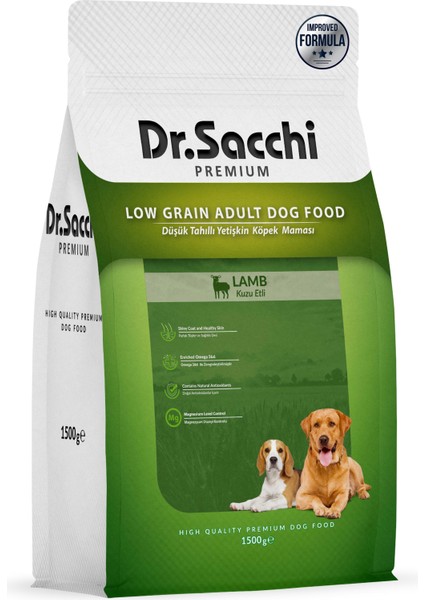 Premium Düşük Tahıllı Kuzu Etli Yetişkin Köpek Maması 1,5 kg