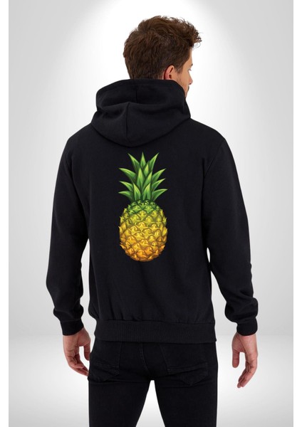 Ananas Meyve Kadın Erkek Siyah Renk Kapüşonlu Kanguru Cepli Fermuarlı Pamuklu Oversize Dijital Baskılı Hırka Sweatshirt fiyatları