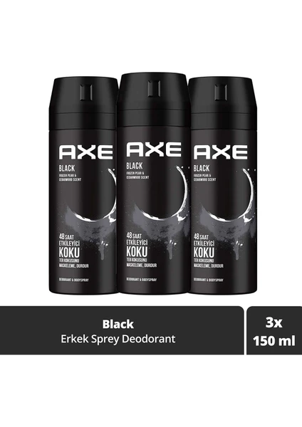 Erkek Sprey Deodorant Black 150 ml X3