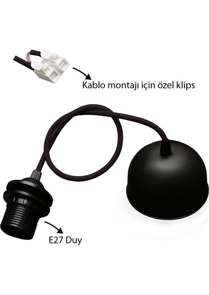 Demonte Kumaş Sarkıt Avize Siyah 37 Cm