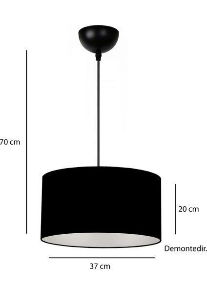 Demonte Kumaş Sarkıt Avize Siyah 37 Cm