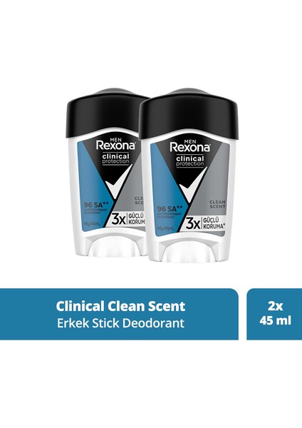 Men Clinical Protection Erkek Stick Deodorant Clean Scent 45 ml X2