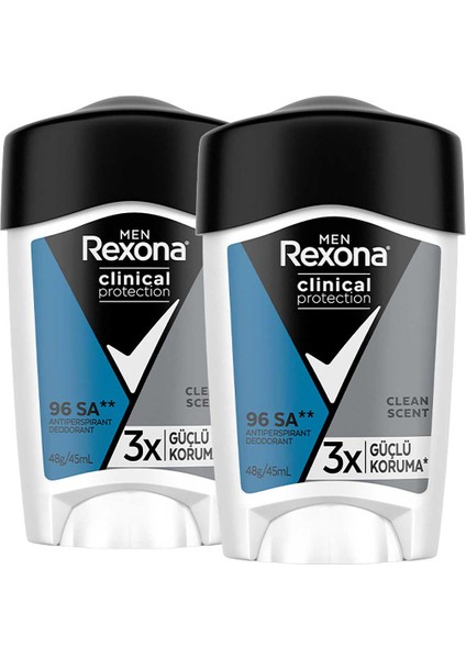 Men Clinical Protection Erkek Stick Deodorant Clean Scent 45 ml X2