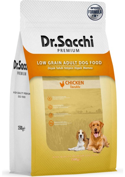 Premium Düşük Tahıllı Tavuklu Yetişkin Köpek Maması 1,5 kg