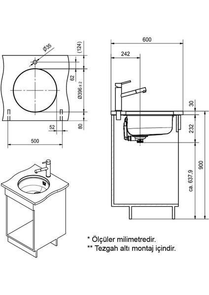 Rondo Rox 610-110-38 Paslanmaz Çelik Evye, Tezgah Altı, 38CM fiyatları