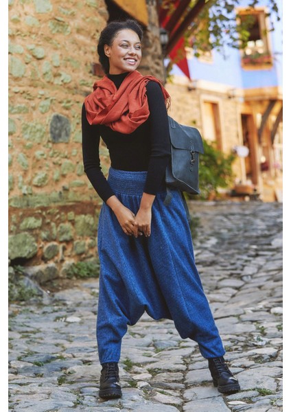 Gipe Bel Detaylı Kışlık Kadın Indigo Şalvar Pantolon fiyatları