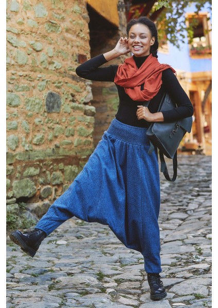 Gipe Bel Detaylı Kışlık Kadın Indigo Şalvar Pantolon modelleri