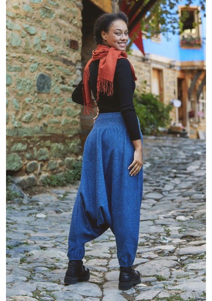 Gipe Bel Detaylı Kışlık Kadın Indigo Şalvar Pantolon fırsatları