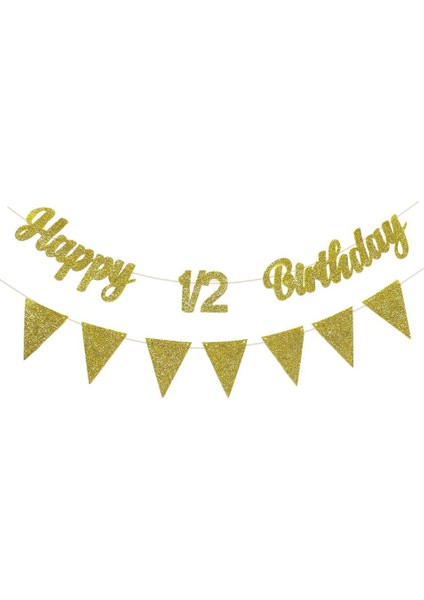 Yarım Yaş Happy 1/2 Birthday Yazı Altın Simli Flama Banner fiyatları