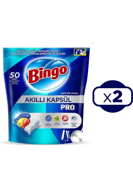 Akıllı Kapsül Pro Bulaşık Makinesi Deterjanı Tableti 50'li x 2 Adet 100 Kapsül