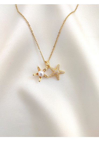 Kadın Paslanmaz Çelik Açılır Incili Deniz Yıldızı Kolye