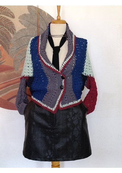 Smart Casual Çizgili Çok Renkli Çift Yönlü Giyilen El Örgüsü Ceket Hırka