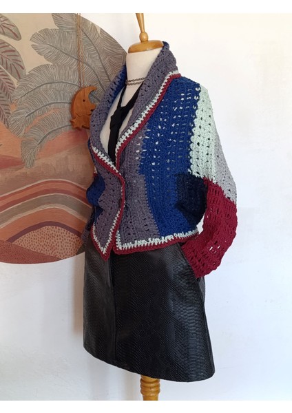 Smart Casual Çizgili Çok Renkli Çift Yönlü Giyilen El Örgüsü Ceket Hırka