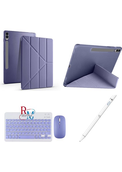 Samsung Galaxy Tab S9+/S9FE+ 12.4 Inç Uyumlu Standlı Kılıf Dokunmatik Kalem ve Klavye Mouse 3 Lü Set