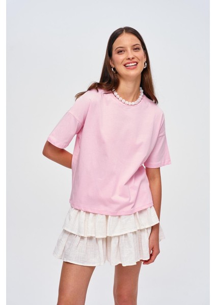 Bisiklet Yaka Basic Pembe T-Shirt