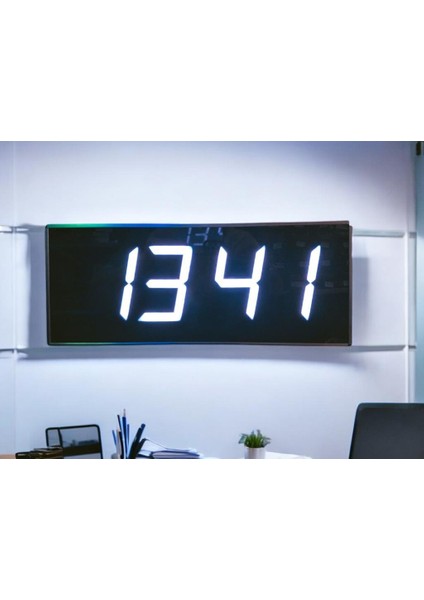 Sanec Dijital LED Duvar ve Masa Saati Derece ve Nem - Beyaz (Kasa Ölçüsü: 16X40 Cm)