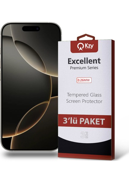 Apple iPhone 16 Pro ile Uyumlu Temperli Ekran Koruyucu Kırılmaz Cam Ekonomik 3'lü Paket