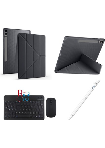 Samsung Galaxy Tab S9 Fe Plus 12.4 Inç Uyumlu Standlı Kılıf Dokunmatik Kalem ve Klavye Mouse 3lü Set