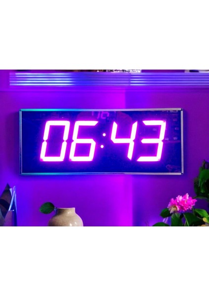 Sanec Dijital LED Duvar ve Masa Saati Derece ve Nem - Mor (Kasa Ölçüsü: 16X40 Cm)