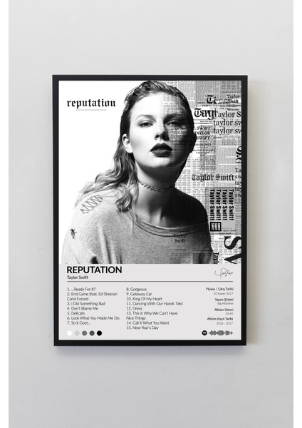 House Gorgeous Taylor Swift Reputation Çerçevesiz Spotify Barkodlu Albüm Poster