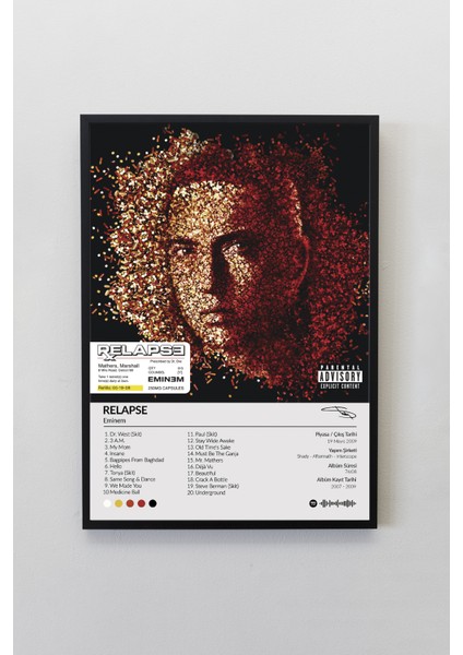 House Gorgeous Eminem Relapse Çerçevesiz Spotify Barkodlu Albüm Poster