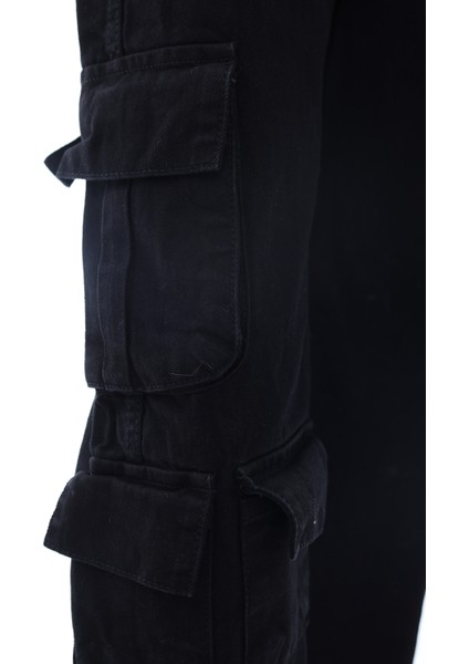 Kız Çocuk Oversize Kargo Cepli %100 Pamuk Beli Lastikli Siyah Kot PANTOLON-PNT-2042 indirimleri