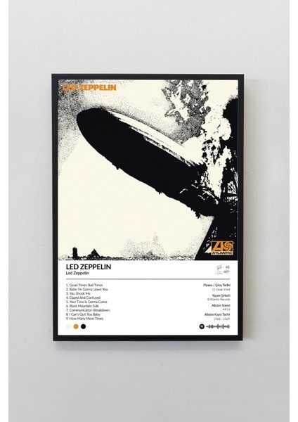 House Gorgeous LED Zeppelin I Çerçevesiz Spotify Barkodlu Albüm Poster