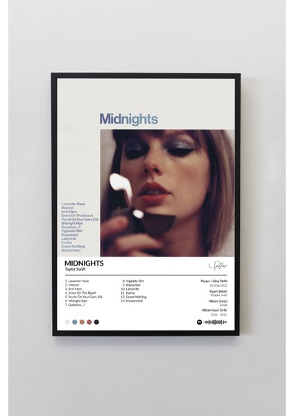 Taylor Swift Midnights Çerçevesiz Spotify Barkodlu Albüm Poster