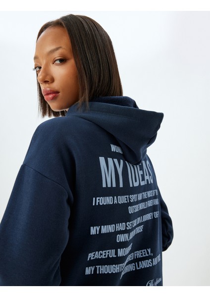 Arkası Baskılı Sweatshirt Kapüşonlu Şardonlu Rahat Kalıp