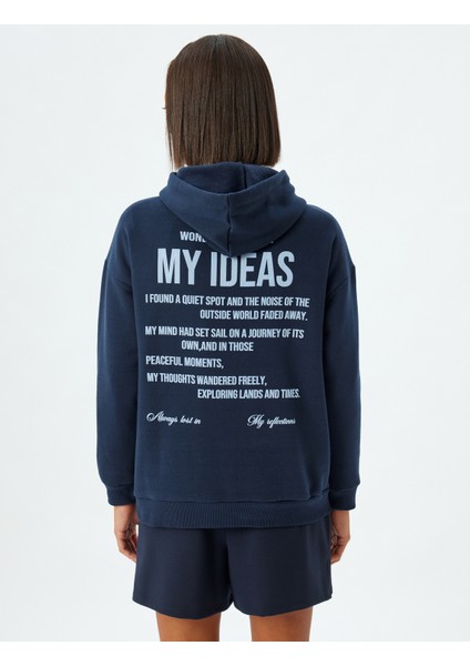 Arkası Baskılı Sweatshirt Kapüşonlu Şardonlu Rahat Kalıp fırsatları