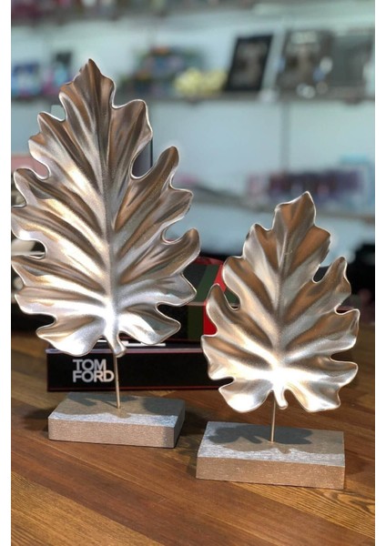 Tekno Trust Gümüş Varaklı Çınar Yaprak Dekoratif Set 2'li