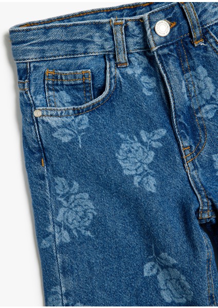 Kot Pantolon Çiçek Baskılı Cep Detaylı Pamuklu modelleri