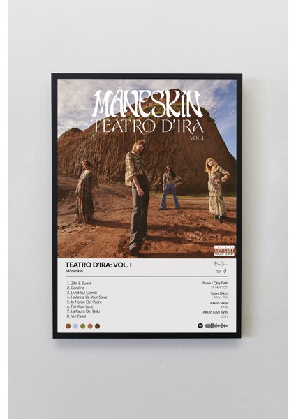 Maneskin Teatro D Ira Vol I Çerçevesiz Spotify Barkodlu Albüm Poster