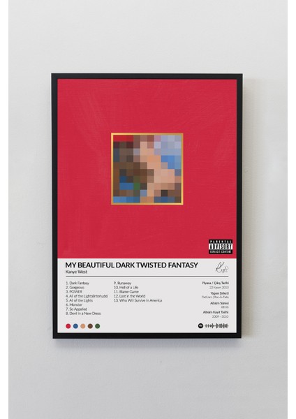 House Gorgeous Kanye West My Beautiful... Çerçevesiz Spotify Barkodlu Albüm Poster