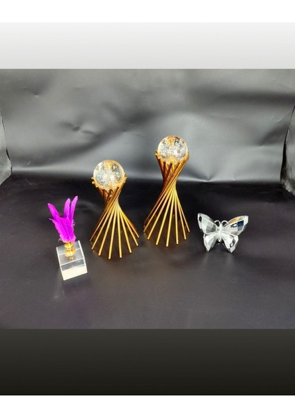 Şık 2'li metal küre seti, altın renk, 25x15 boyut, modern dekorasyon için ideal