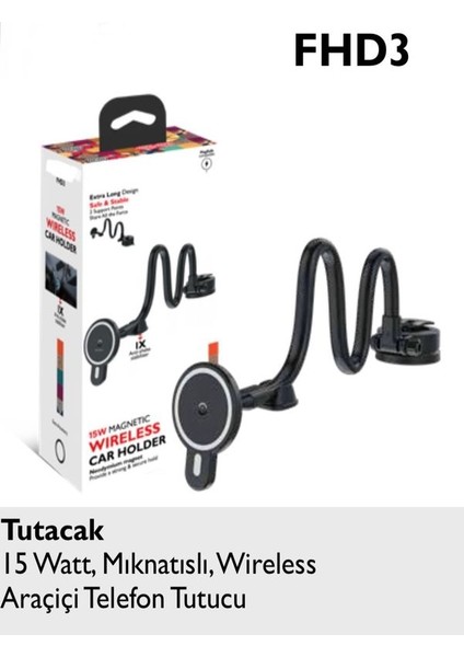 Fhd3 15WATT Magnetic Mıknatıslı Wireless Premium Araçiçi Telefon Tutucu