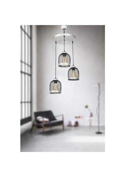 0056931 3 Lü Sarkıt Kasa Siyah Silver Avize